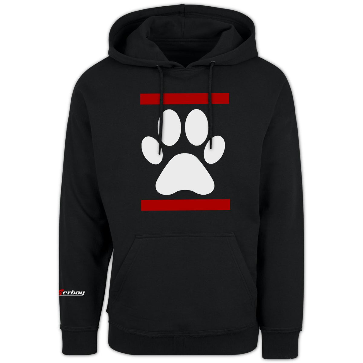 Black Sk8erboy hoodie sweatshirt with logo on the sleeve and dog paw on the front