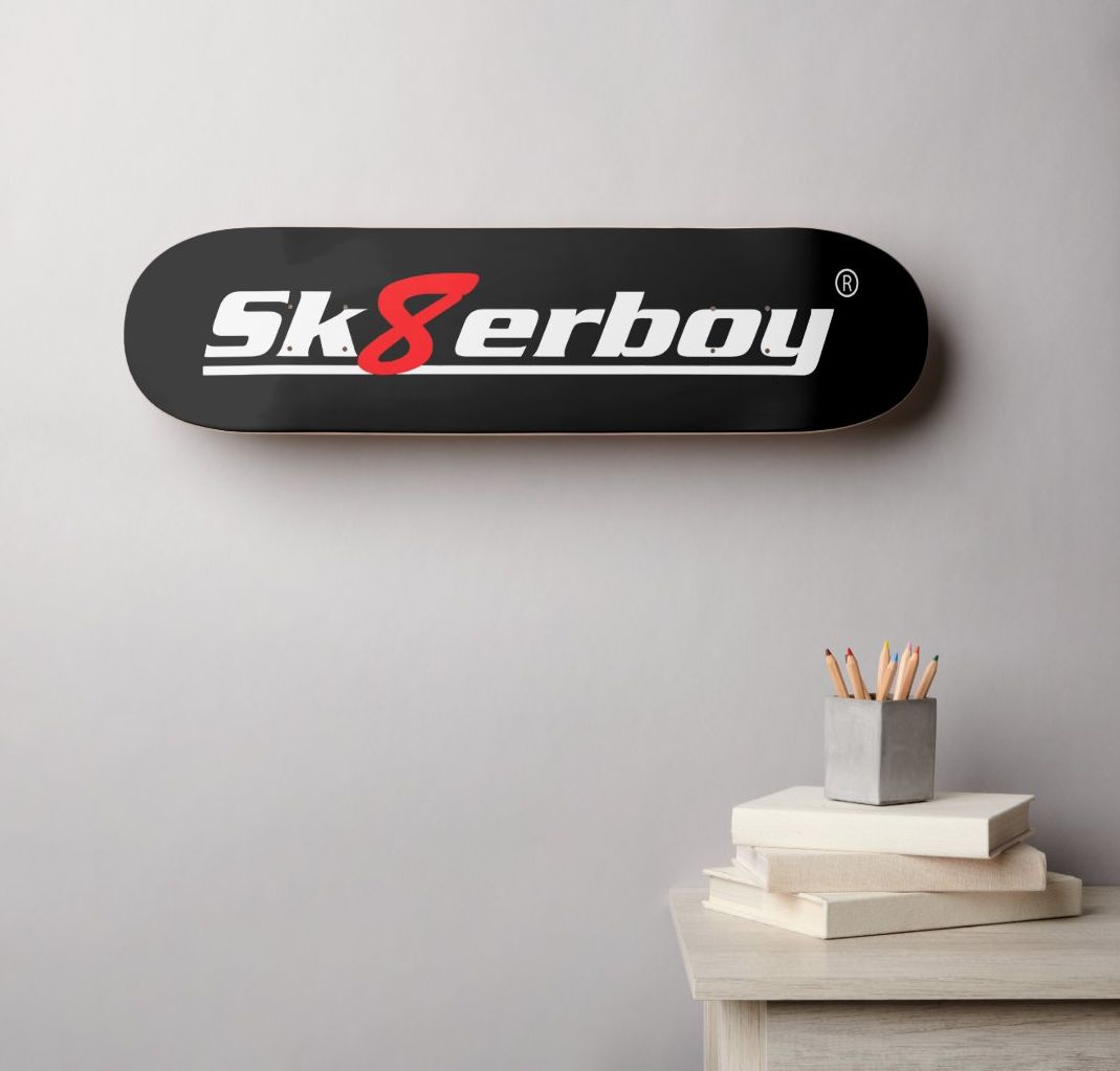 limited-edition Sk8erboy skateboard from the USA, made of maple wood, now exclusive at Sk8erboy for wall decor or with mounted wheels, grip tape and trucks; also usable in the halfpipe, with Sk8erboy logo on the underside.
